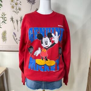 Vintage 90s Red Genuine Mickey Mouse Nebraska Crew Pullover Sweatshirt Retro L